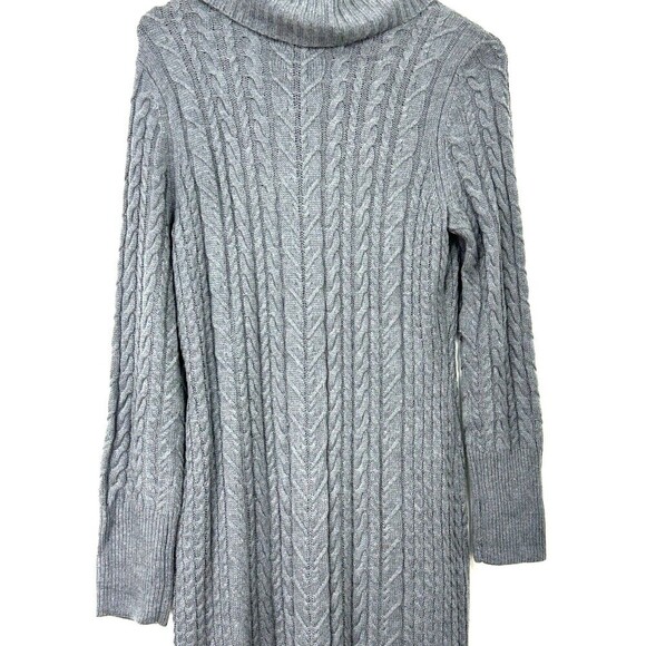 Tahari Women Size L Sweater Dress Storm Gray Cable Knit Cowl Neck Midi Sheath T3 - Picture 7 of 12